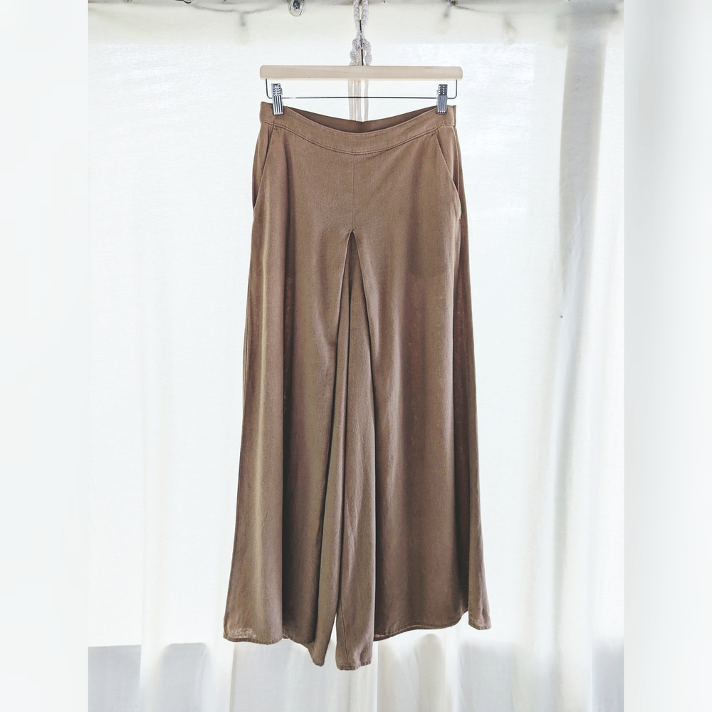 Wide-Leg Palazzo Warm Khaki Pants, Japanese Brand